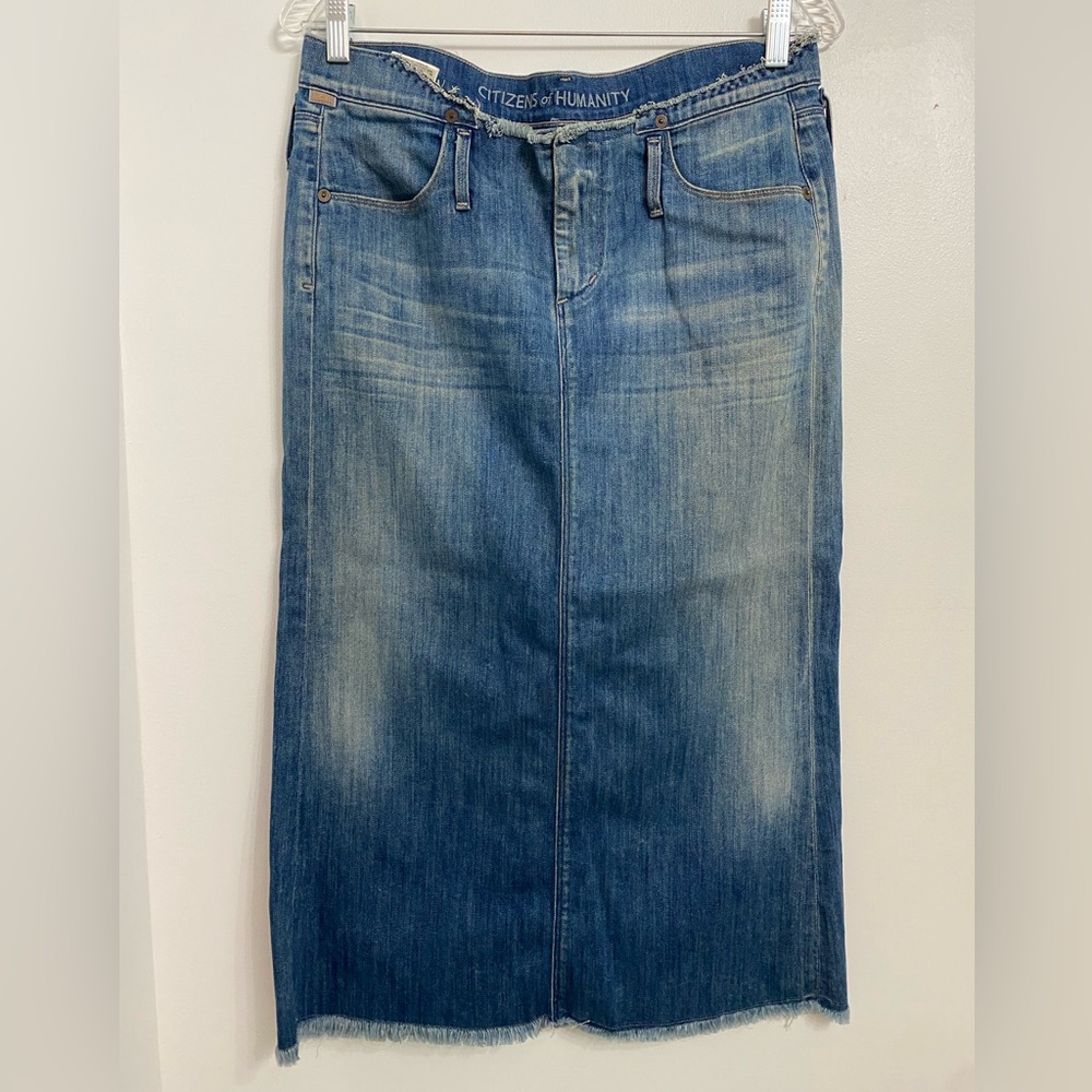 Citizens of Humanity Skirt Women’s 28 Blue Jean Skirt straight Pockets Fringe